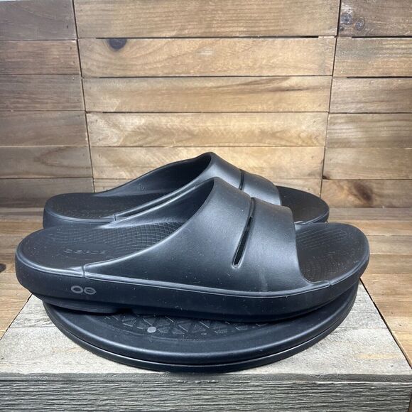 Oofos OOahh Mens Sz 10 Womens Sz 12 Sport Flex Slide Recovery Sandals Black - Picture 1 of 11